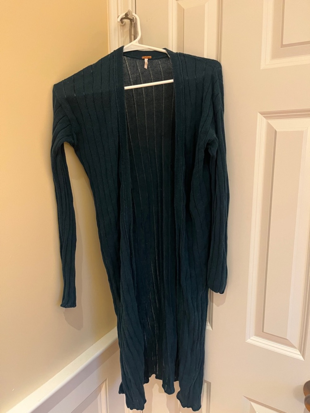 Free People Teal Open-Weave Long Cardigan